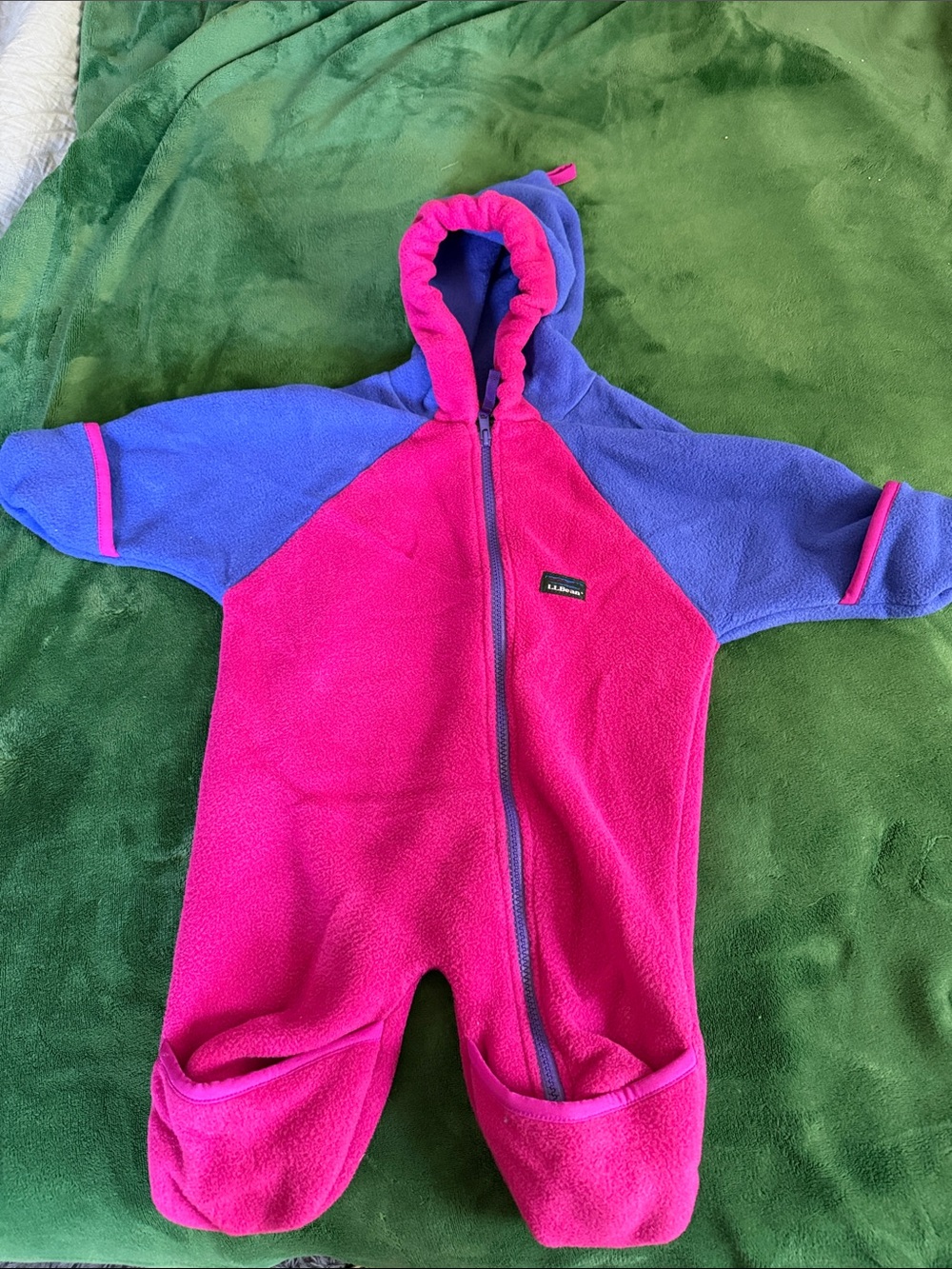 L.L. Bean Kids Fleece One-Piece in Bright Pink and Purple